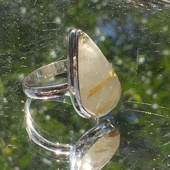 GOLDEN RUTILE 925 STERLING SILVER RING, SIZE 8 - Picture 5 of 10